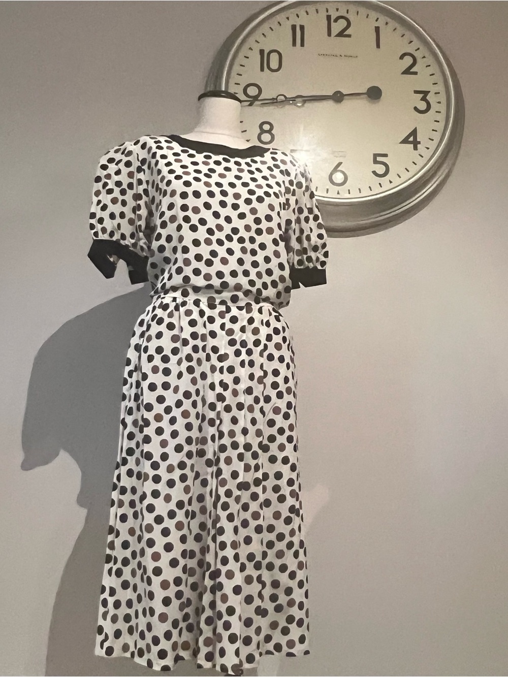 Vintage Classic Black & Brown Polka Dot Skirt Set